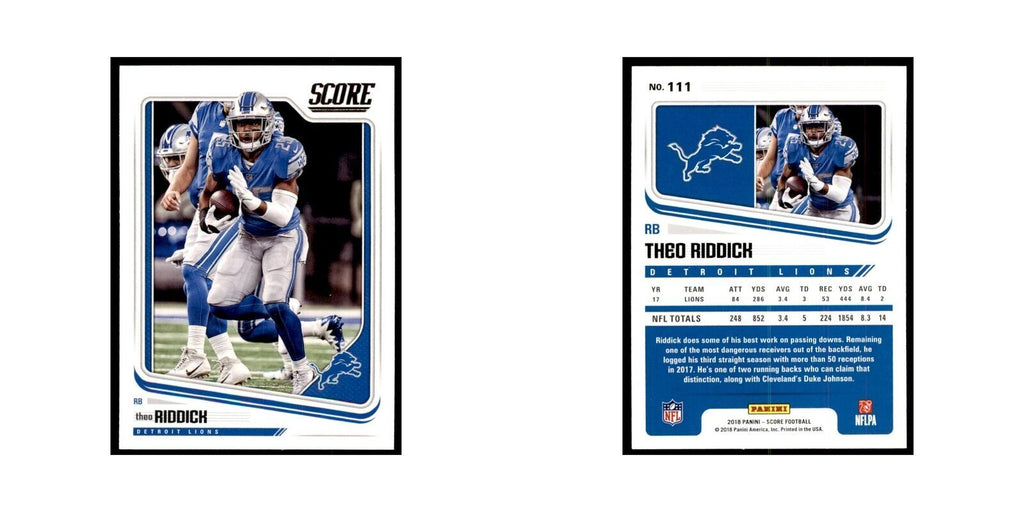 Theo Riddick 2018 Score #111 Baseball Cards Football Card NM