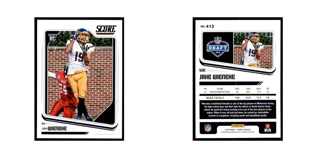 Jake Wieneke Rookie 2018 Score #413 Baseball Cards Football Card NM