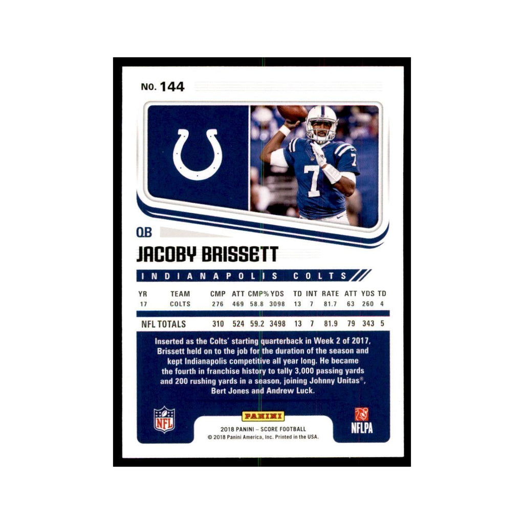 Jacoby Brissett 2018 Score #144 Baseball Cards Football Card NM