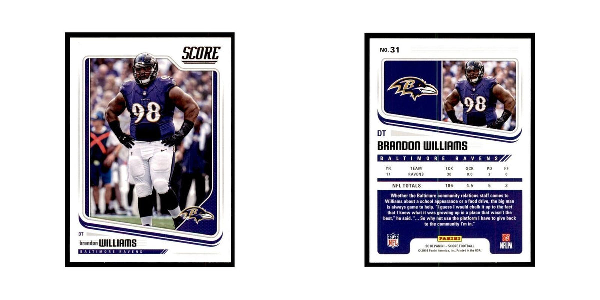 Brandon Williams 2018 Score #31 Baseball Cards Football Card NM