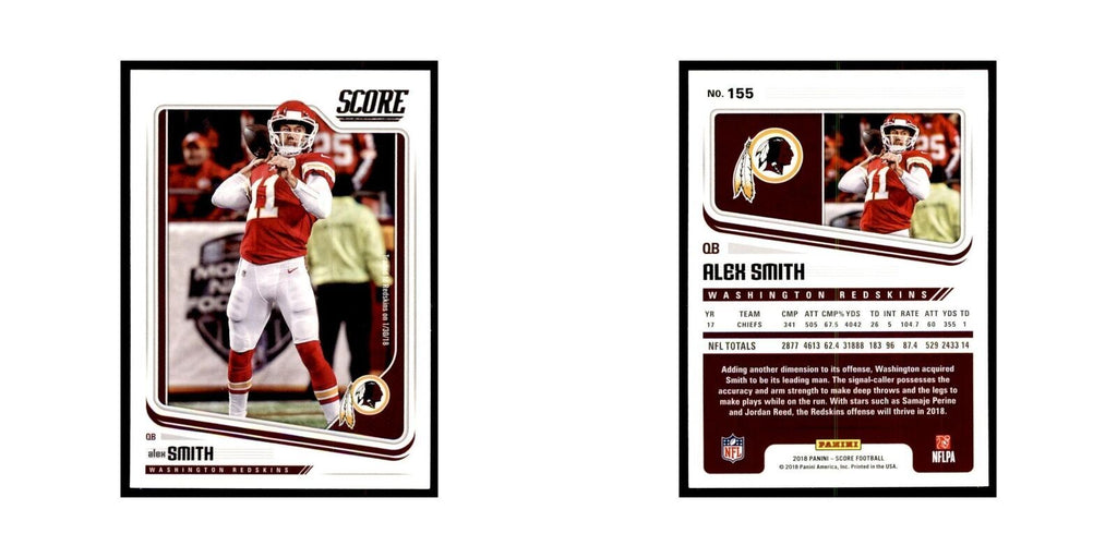 Alex Smith 2018 Score #155 Baseball Cards Football Card NM
