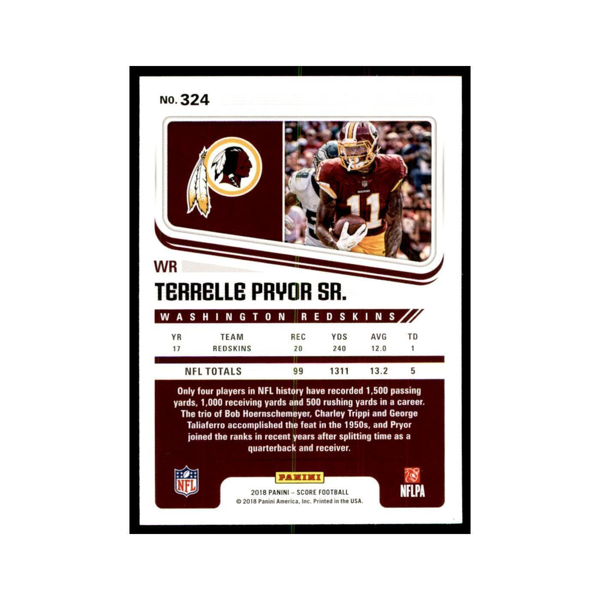 Terrelle Pryor Sr. 2018 Score #324 Baseball Cards Football Card NM