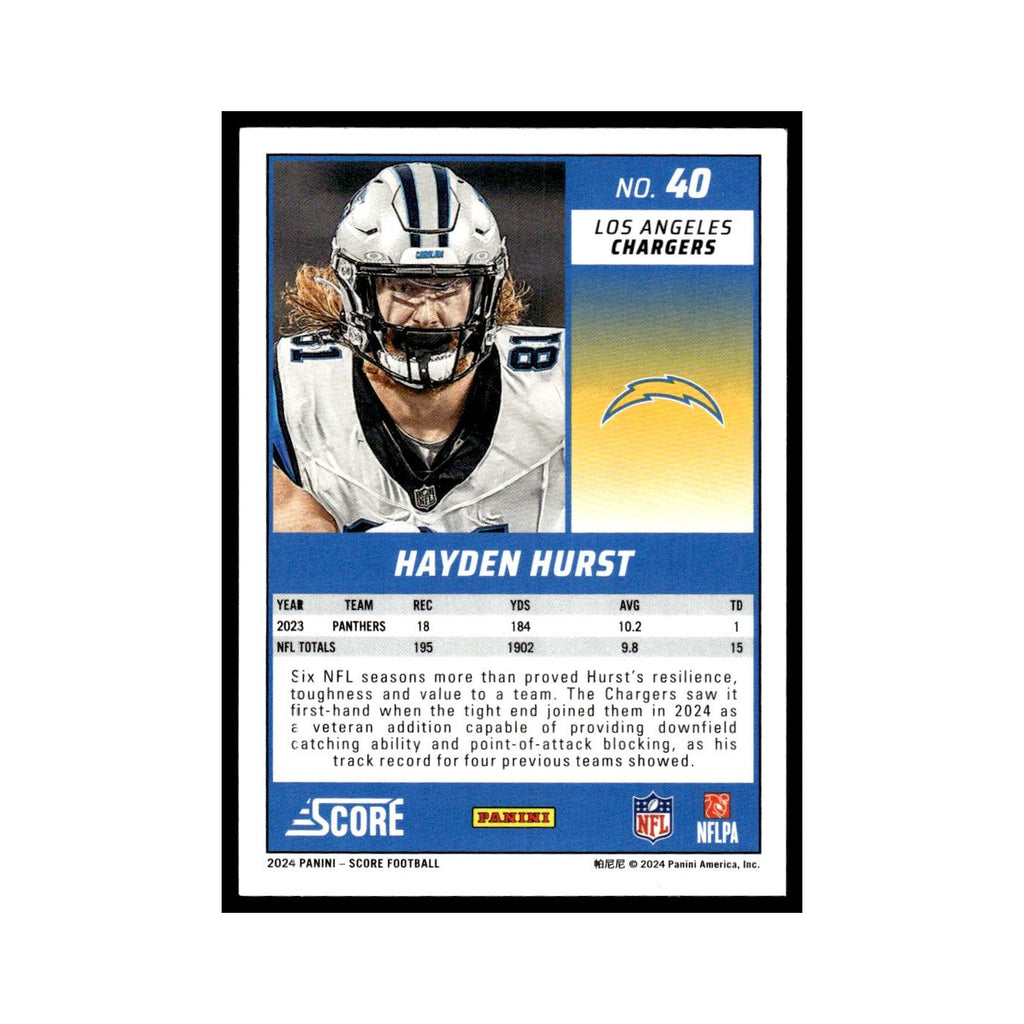 Hayden Hurst 2024 Score #40 Los Angeles Chargers Football Card NM