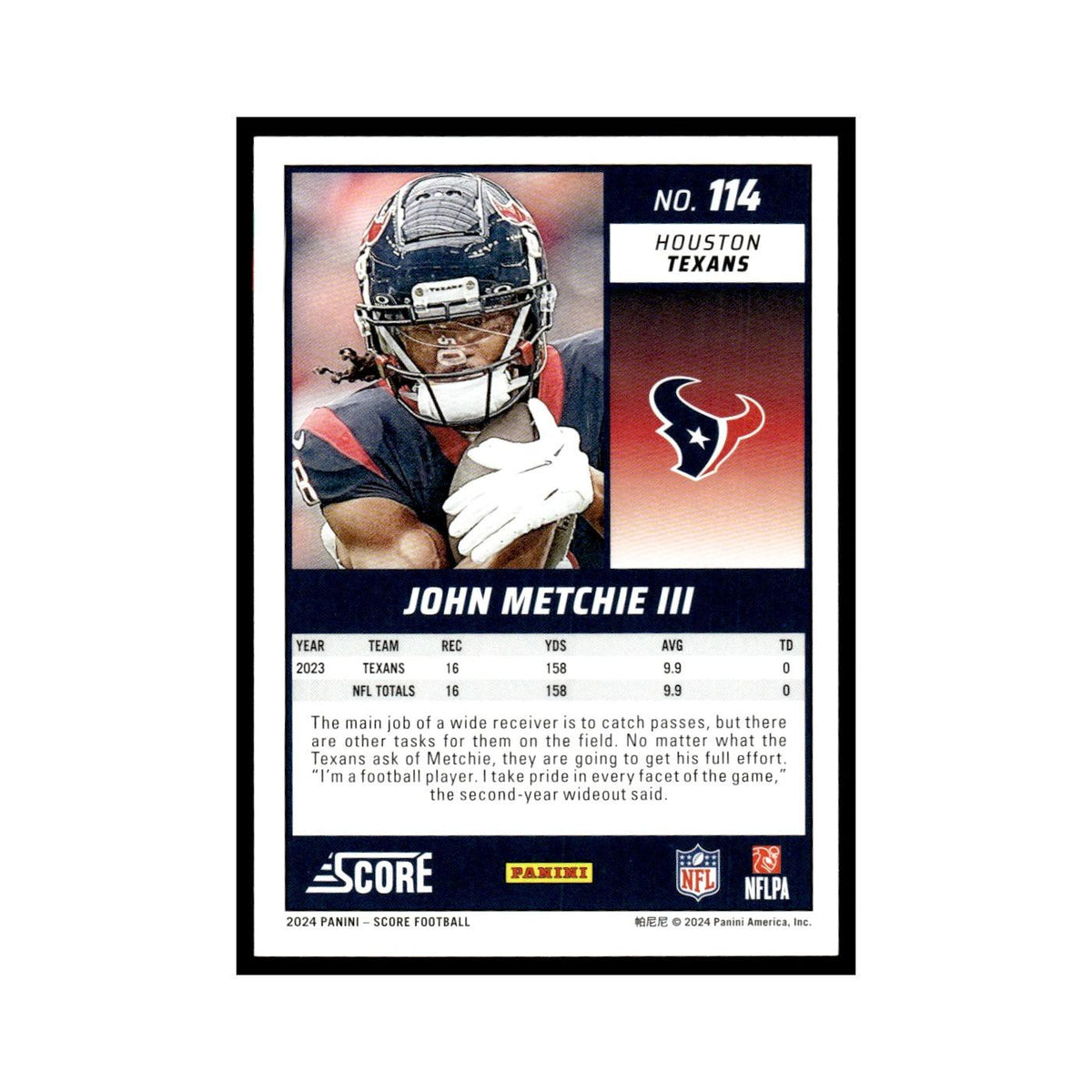 John Metchie III 2024 Score #114 Houston Texans Football Card NM