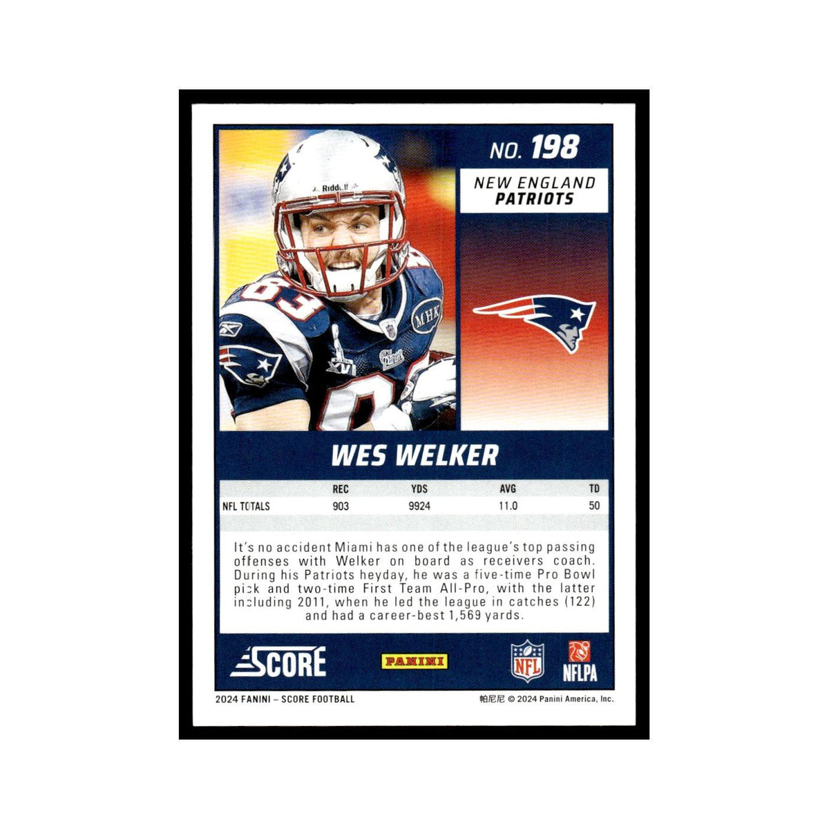 Wes Welker 2024 Score #198 New England Patriots Football Card NM
