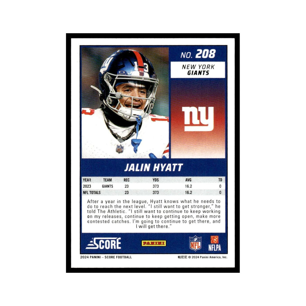 Jalin Hyatt 2024 Score #208 New York Giants Football Card NM