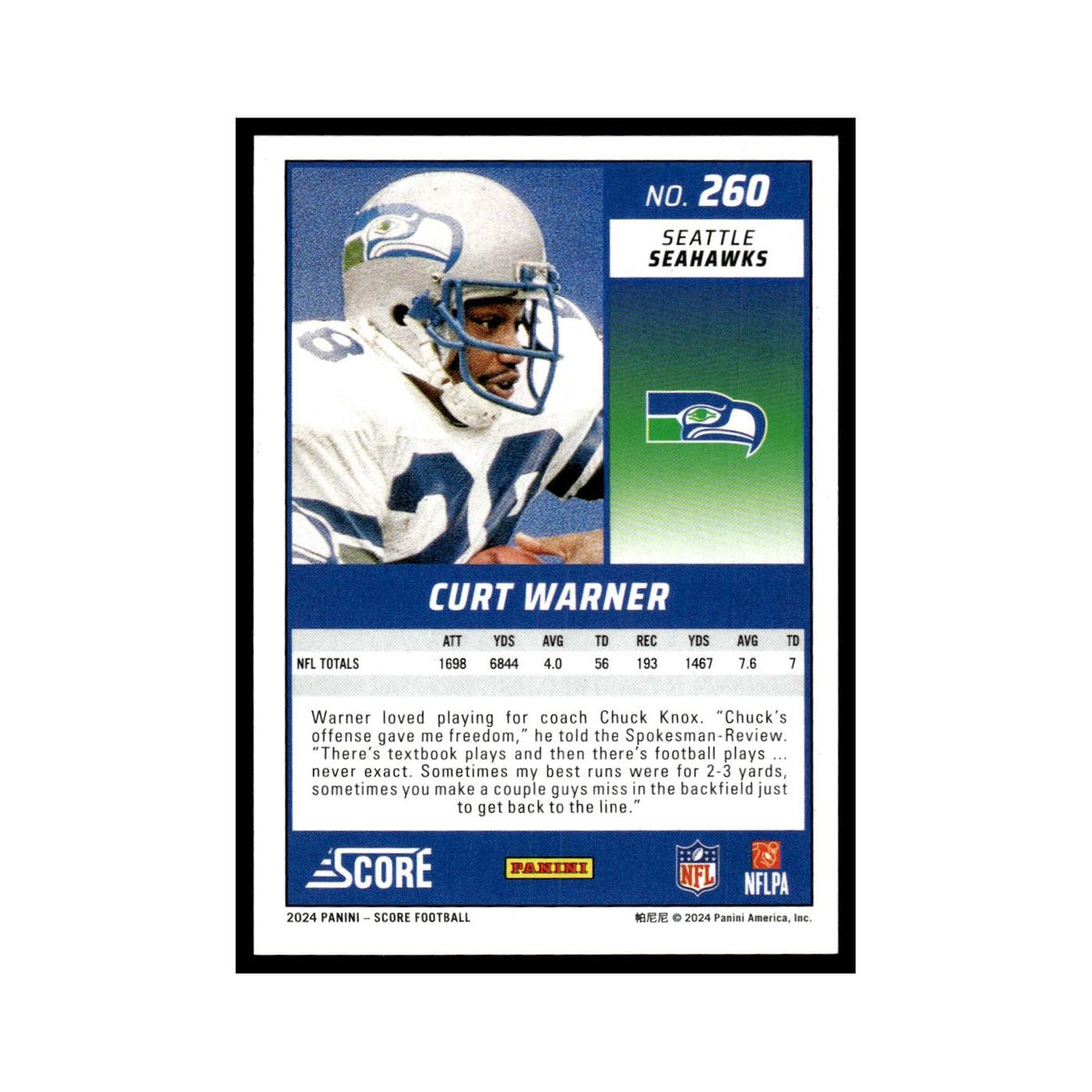 Curt Warner 2024 Score #260 Seattle Seahawks Football Card NM