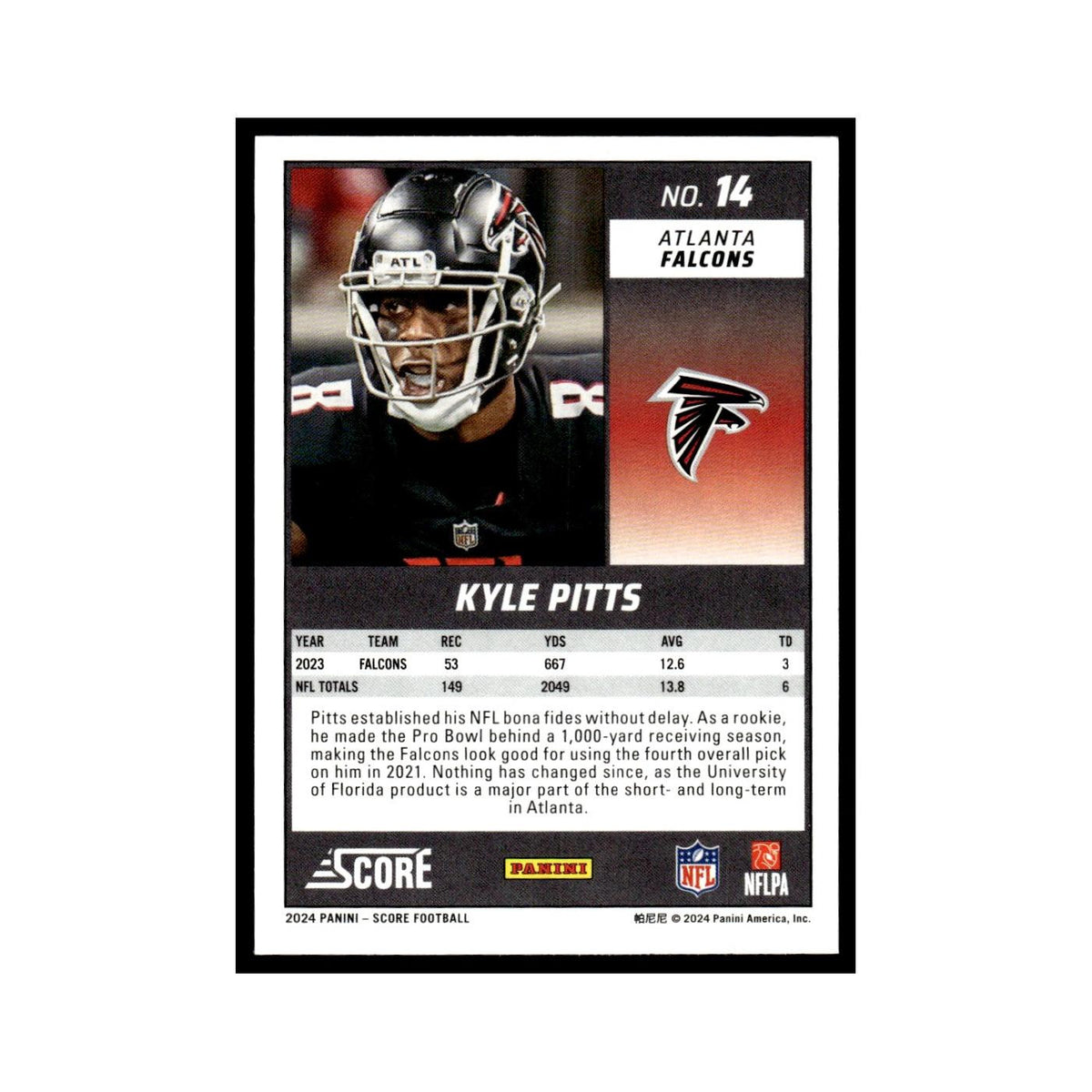 Kyle Pitts 2024 Score #14 Atlanta Falcons Football Card NM