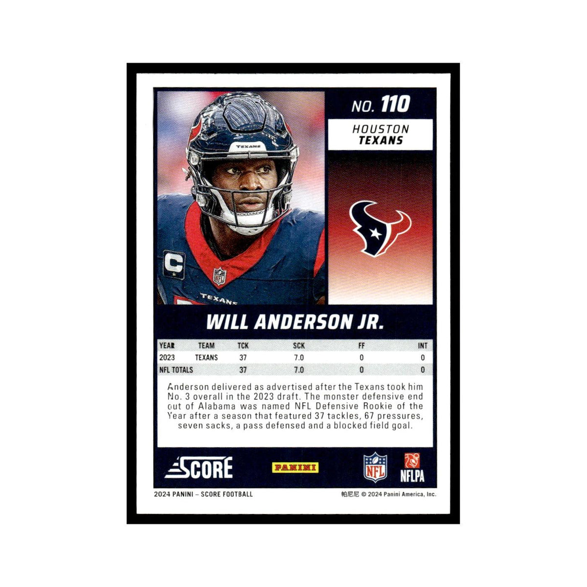 Will Anderson Jr. 2024 Score #110 Houston Texans Football Card NM