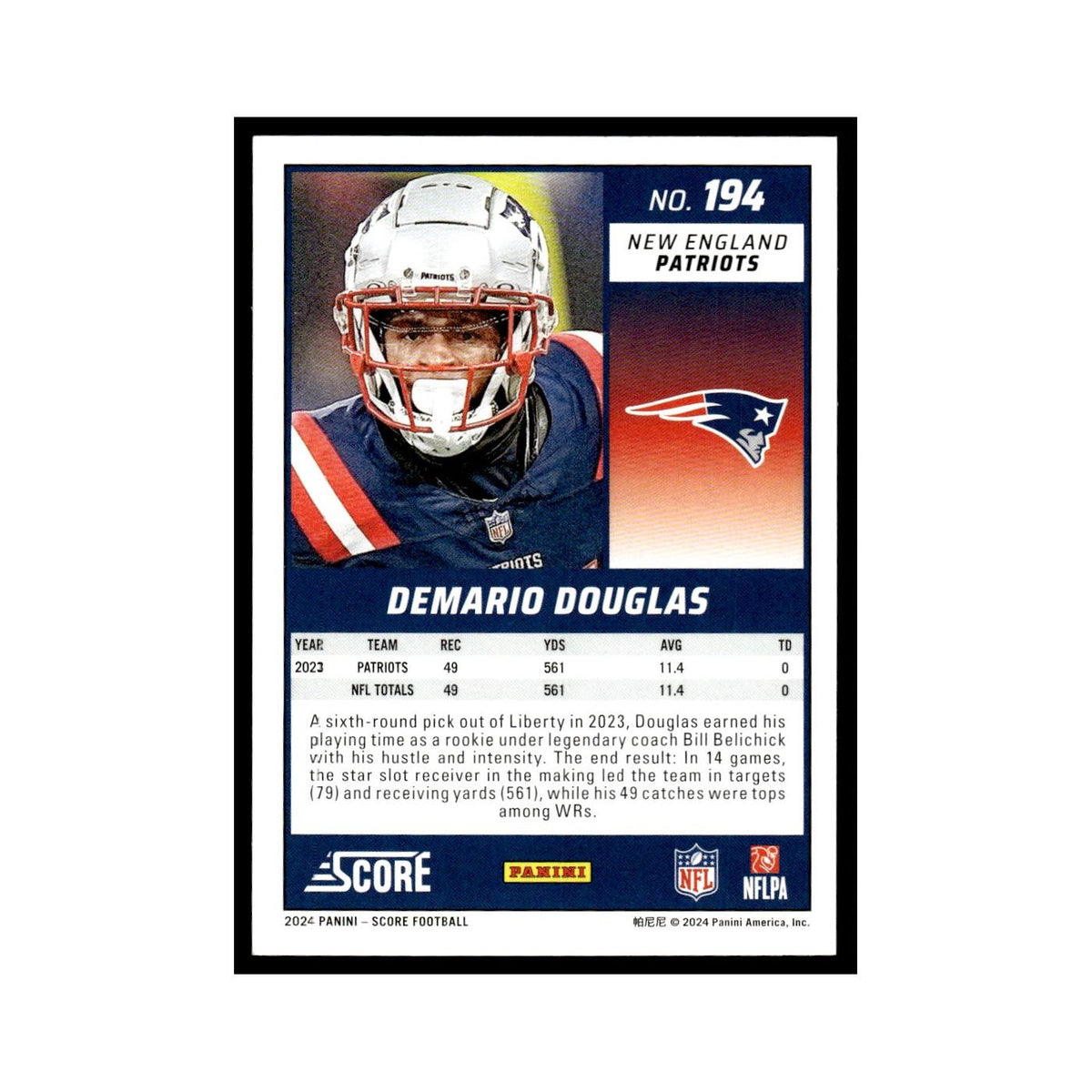 Demario Douglas 2024 Score #194 New England Patriots Football Card NM