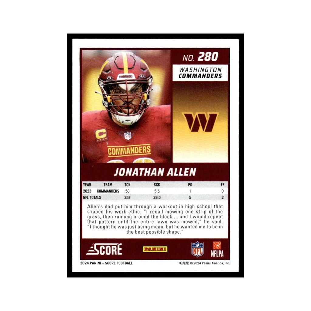Jonathan Allen 2024 Score #280 Washington Commanders Football Card NM