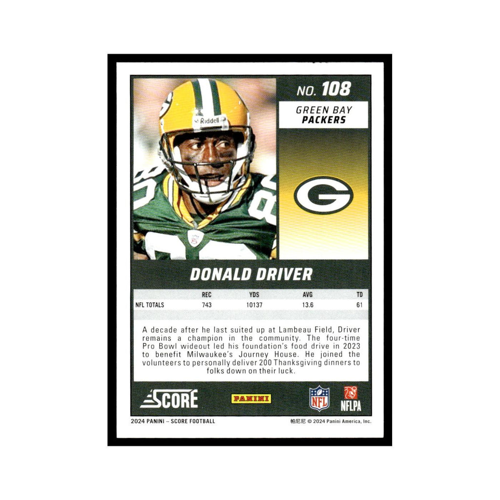 Donald Driver 2024 Score #108 Green Bay Packers Football Card NM