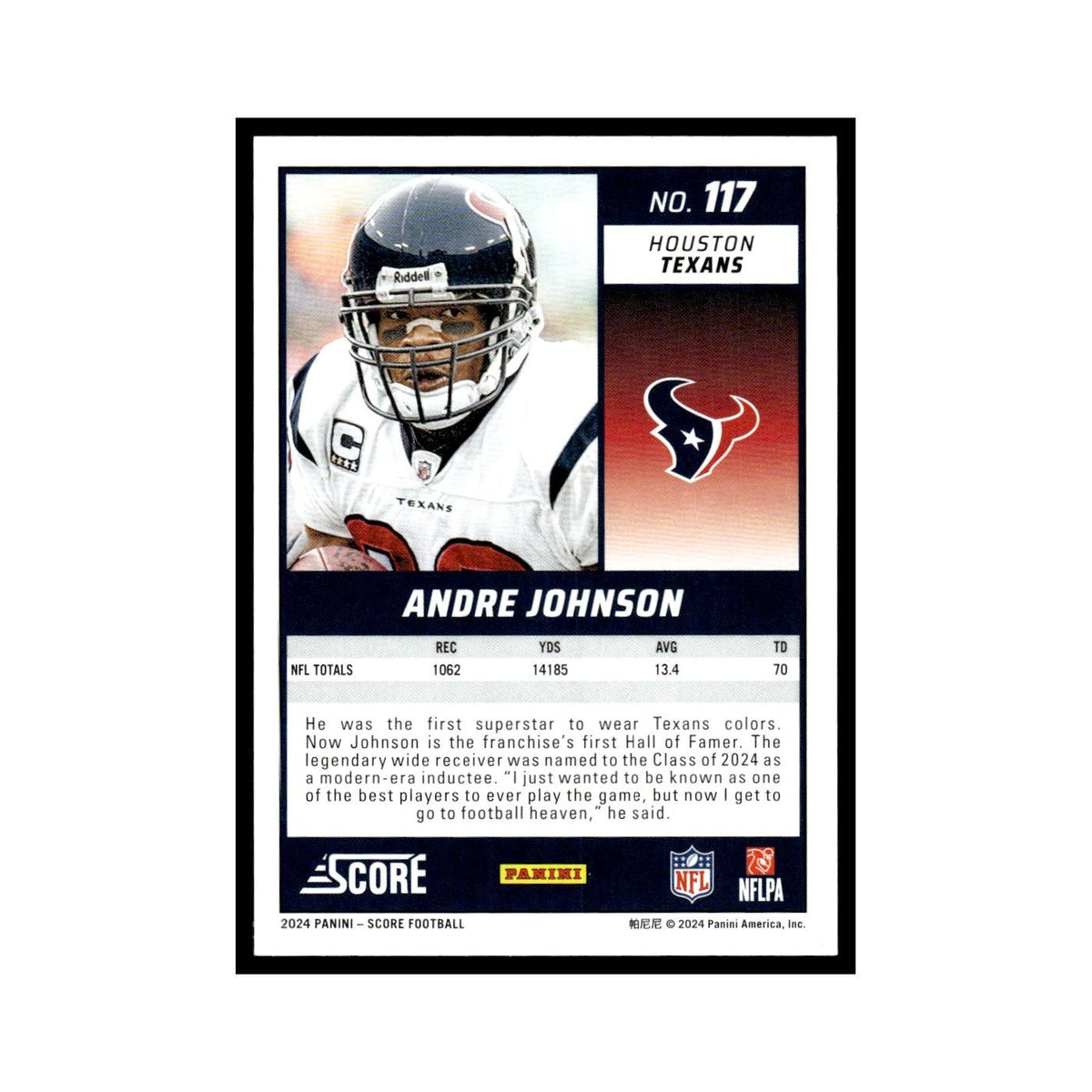 Andre Johnson 2024 Score #117 Houston Texans Football Card NM