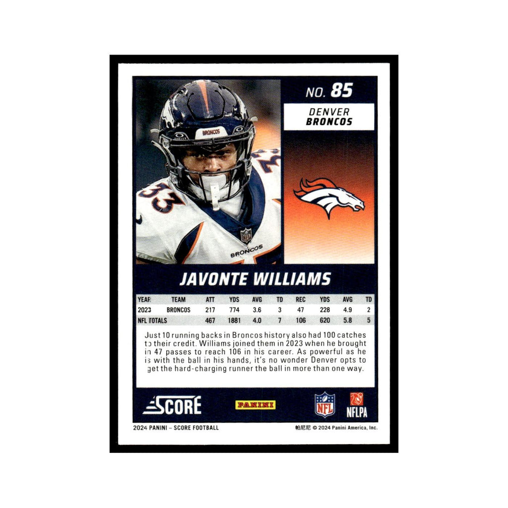 Javonte Williams 2024 Score #85 Denver Broncos Football Card NM
