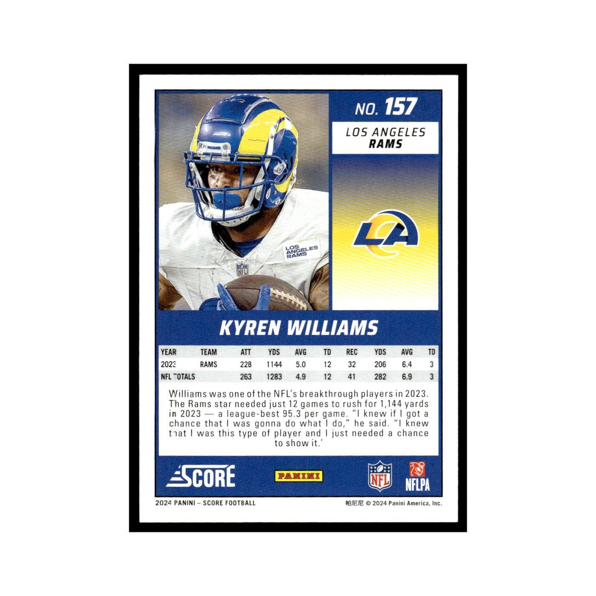 Kyren Williams 2024 Score #157 Los Angeles Rams Football Card NM
