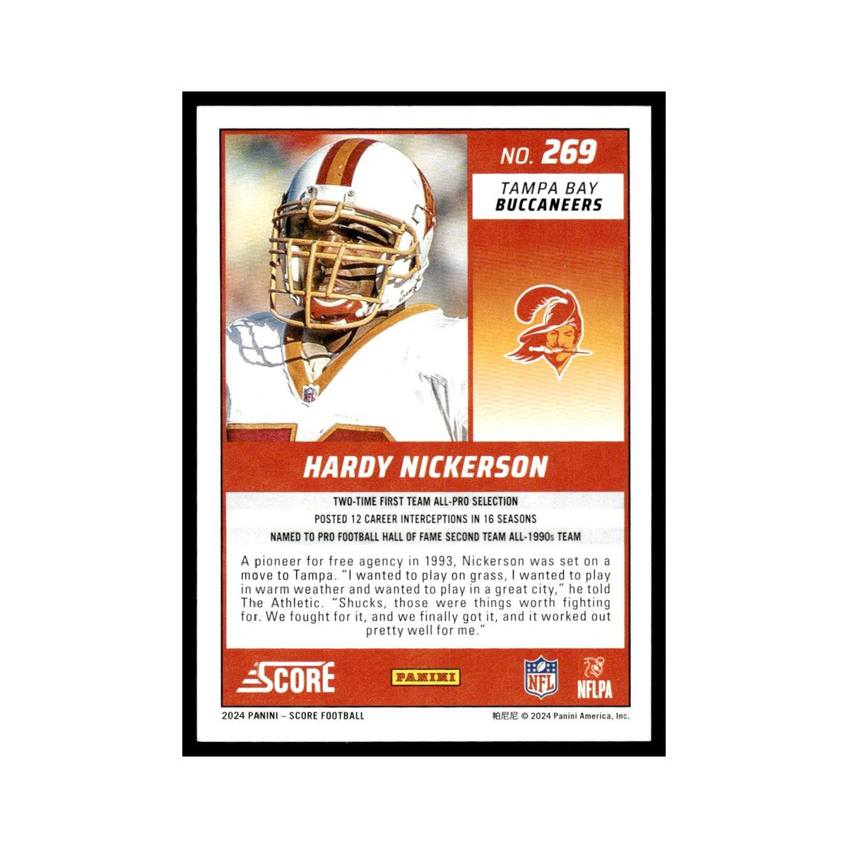 Hardy Nickerson 2024 Score #269 Tampa Bay Buccaneers Football Card NM