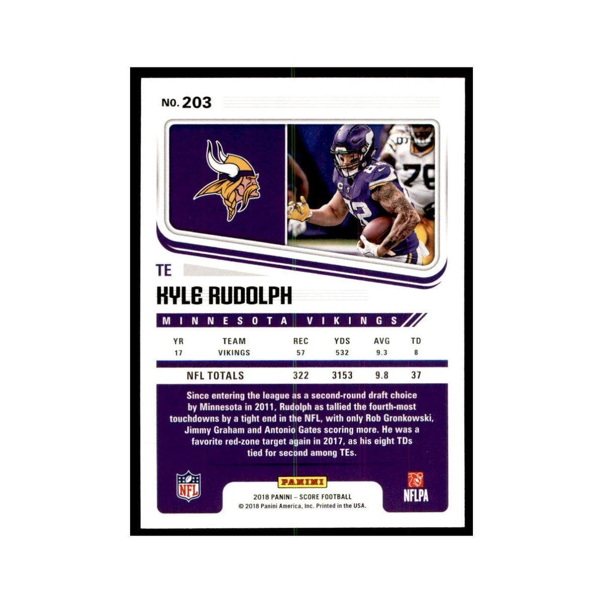 Kyle Rudolph 2018 Score #203 Football Cards Football Card NM