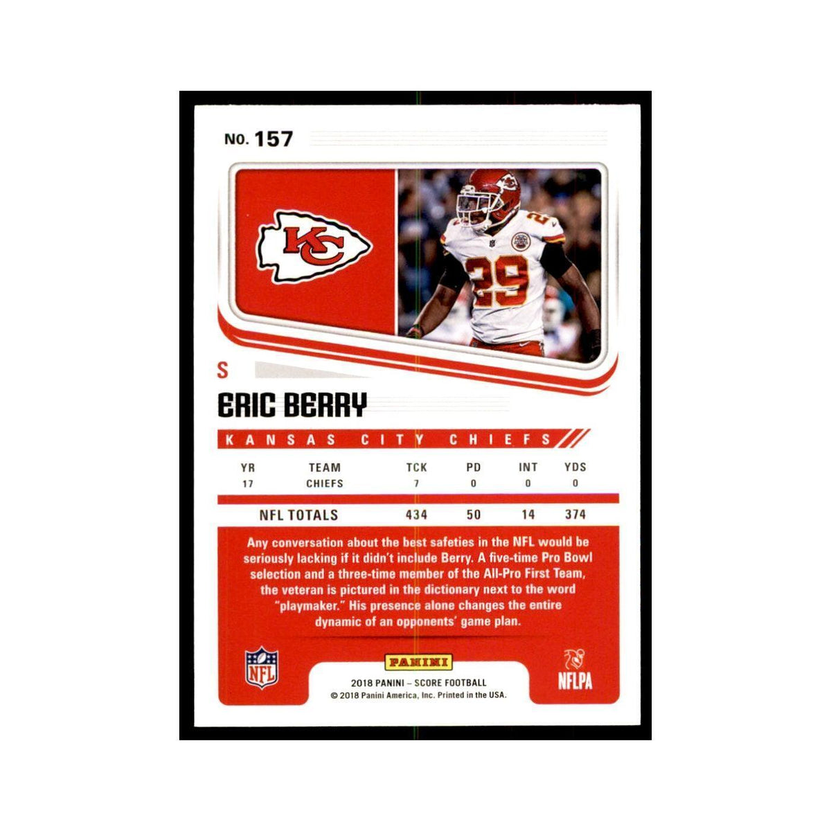 Eric Berry 2018 Score #157 Football Cards Football Card NM