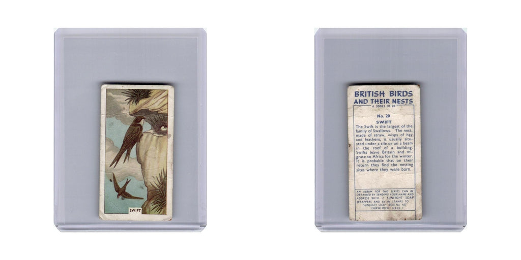 British Birds and Their Nests Swift 1961 Sunlight Soap #20 Baseball Card Poor