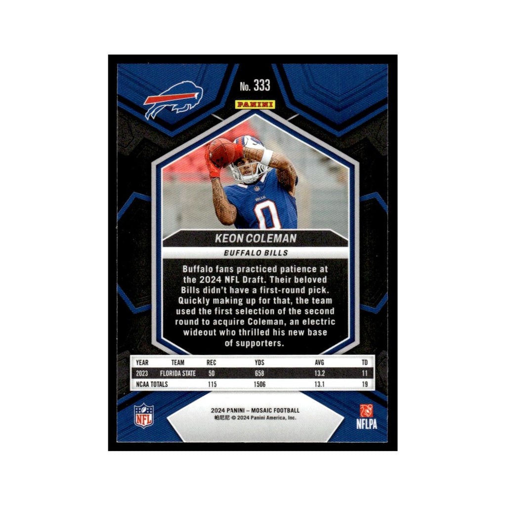 Keon Coleman Rookie 2024 Panini Mosaic #333 Buffalo Bills Football Card NM