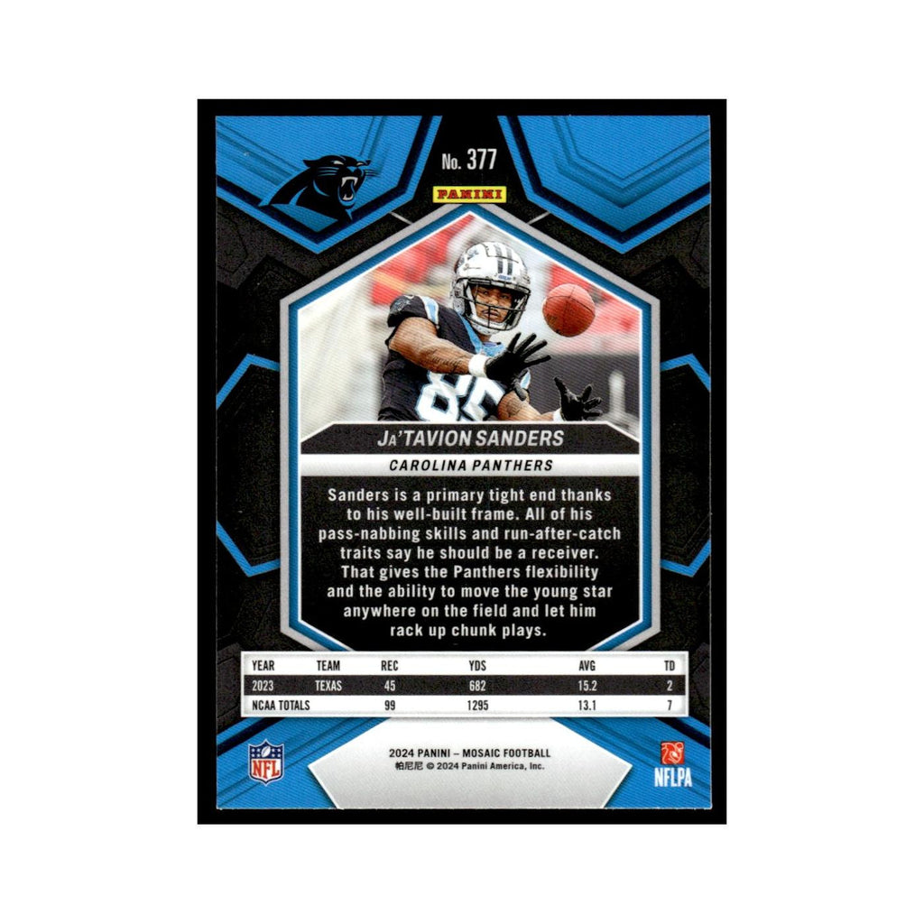 Ja'Tavion Sanders Rookie 2024 Panini Mosaic #377 Carolina Panthers NM