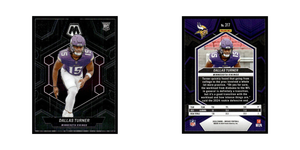 Dallas Turner Rookie 2024 Panini Mosaic #317 Minnesota Vikings Football Card NM
