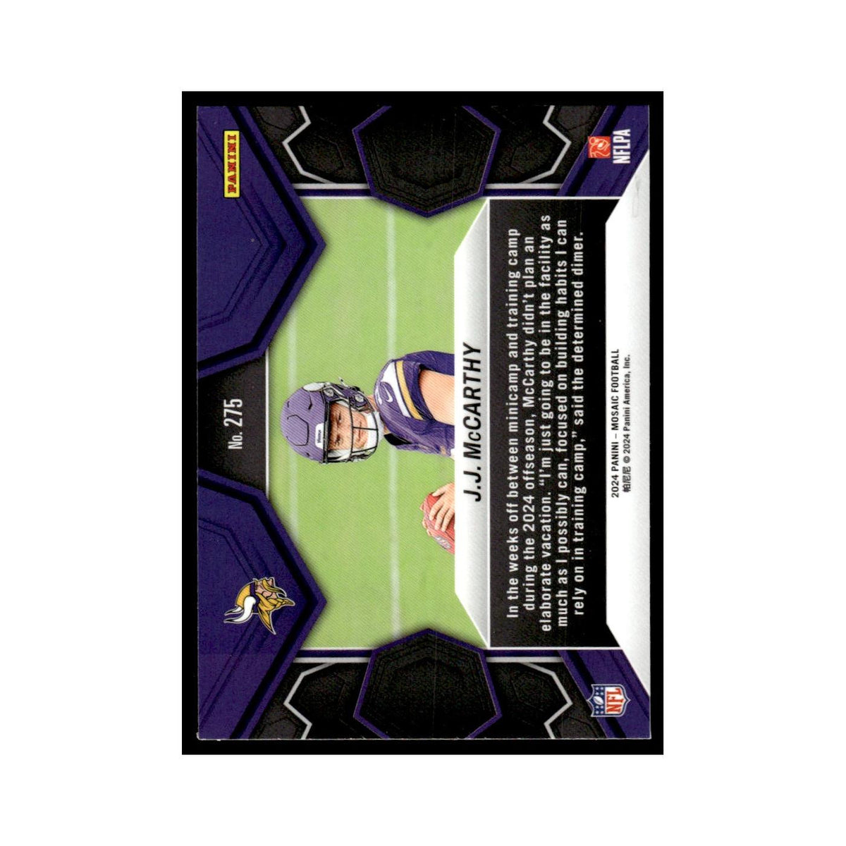 J.J. McCarthy Rookie 2024 Panini Mosaic #275 Minnesota Vikings Football Card NM