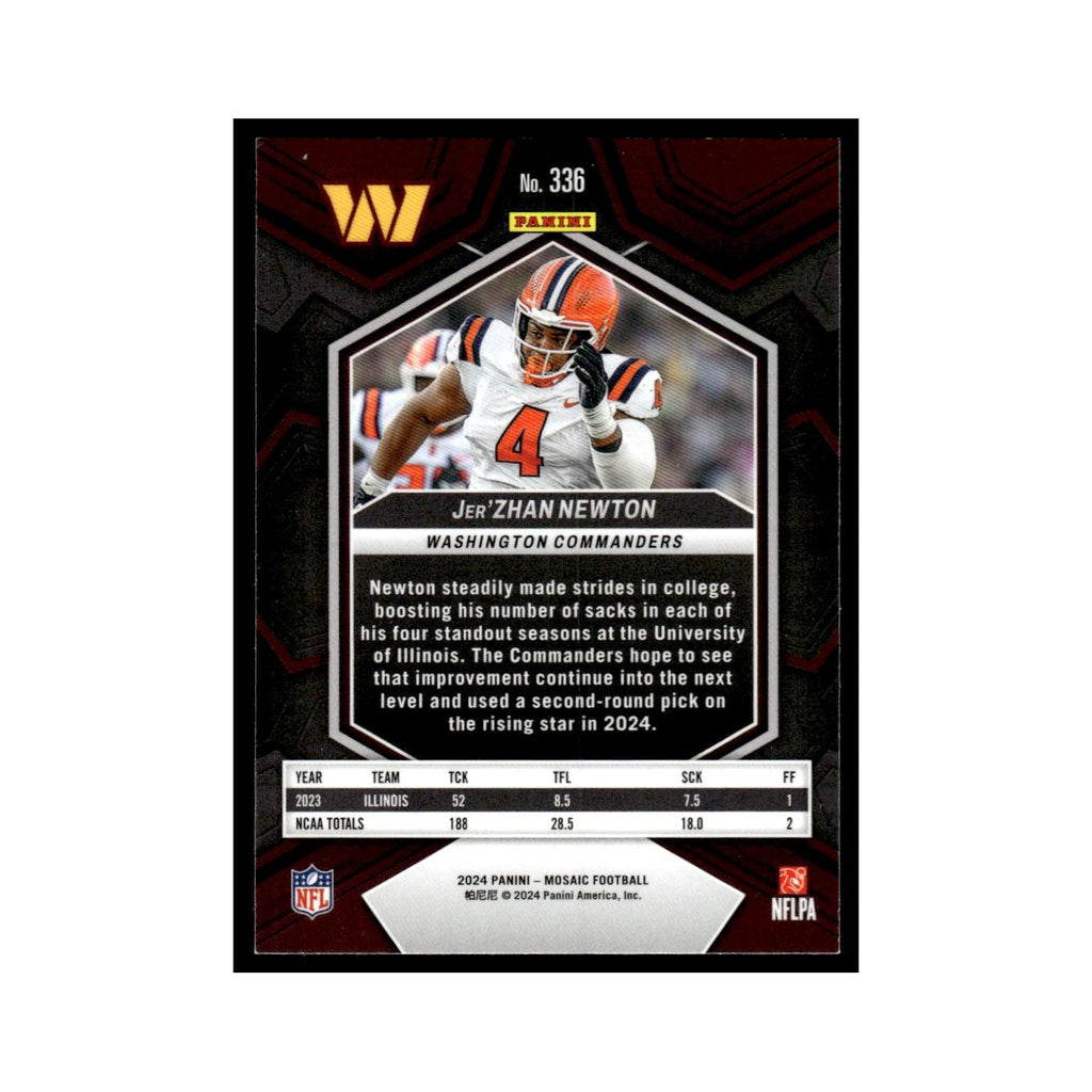 Jer'Zhan Newton Rookie 2024 Panini Mosaic #336 Washington Commanders NM