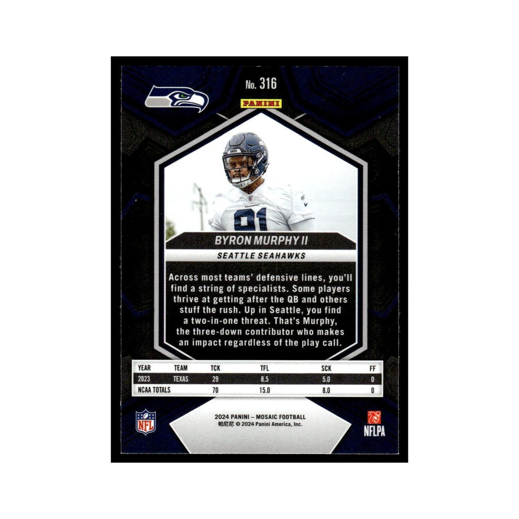 Byron Murphy II Rookie 2024 Panini Mosaic #316 Seattle Seahawks Football Card NM