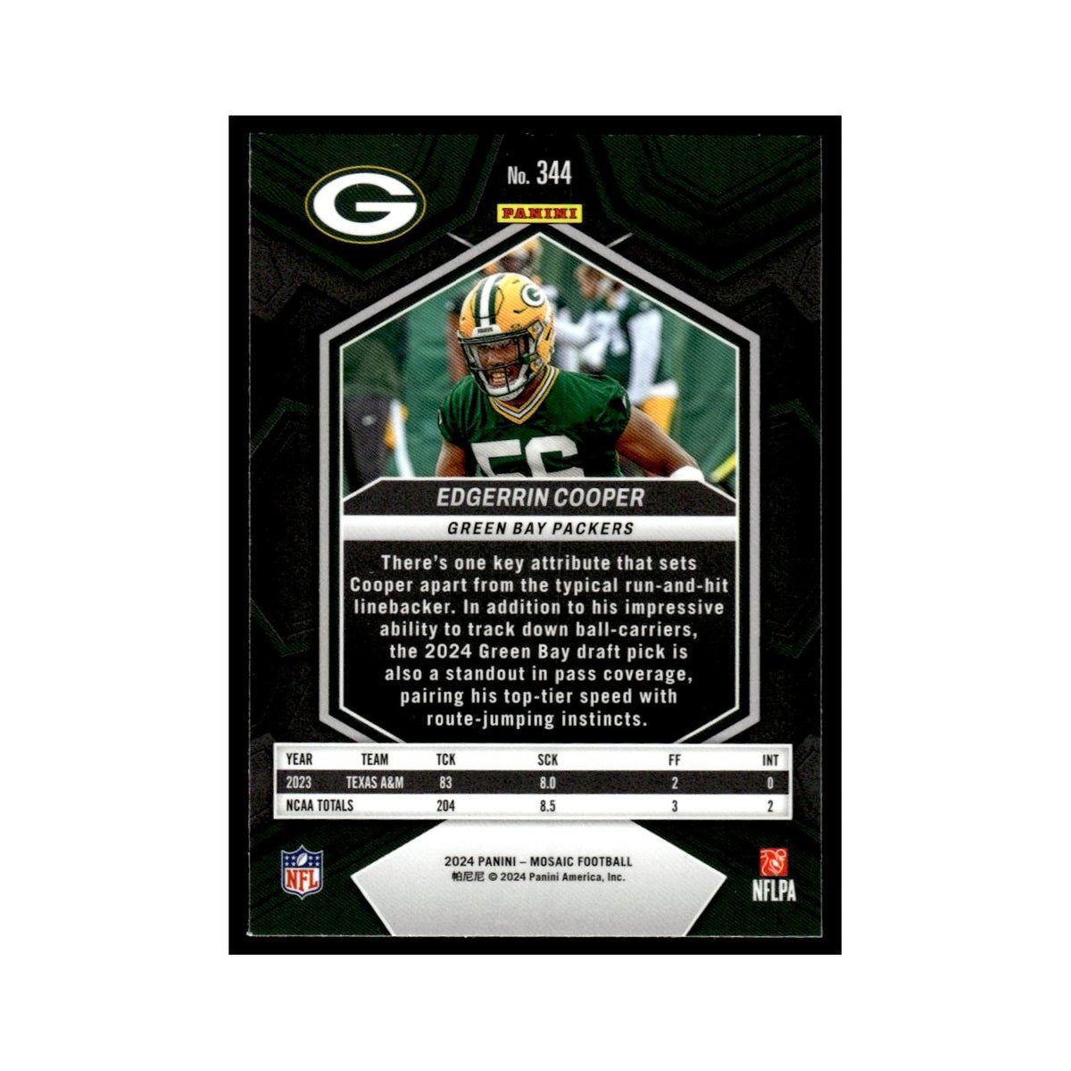 Edgerrin Cooper Rookie 2024 Panini Mosaic #344 Green Bay Packers NM
