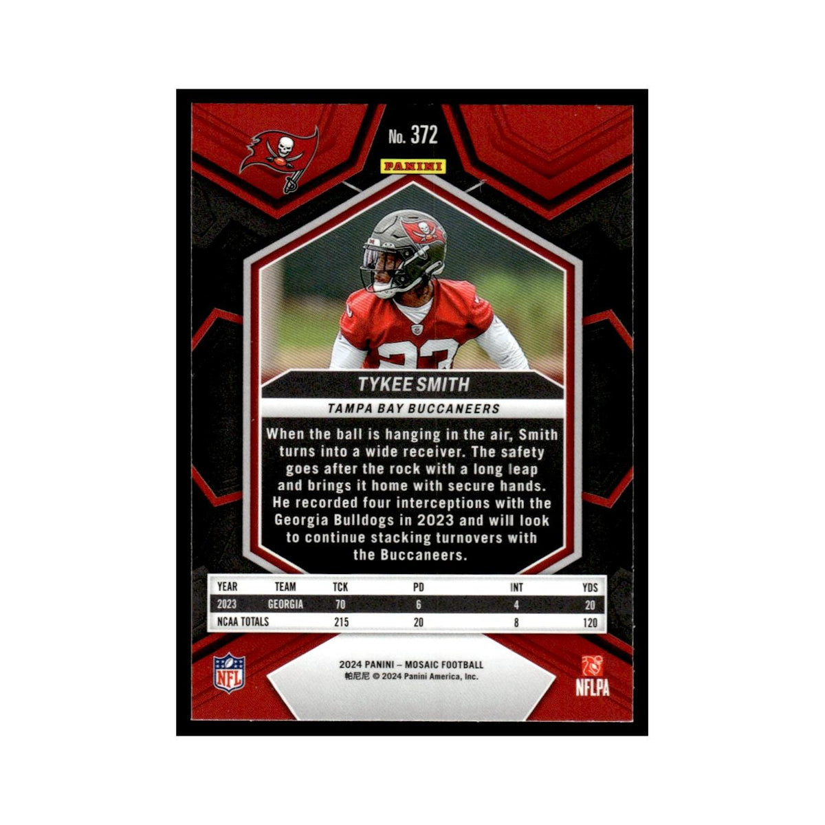 Tykee Smith Rookie 2024 Panini Mosaic #372 Tampa Bay Buccaneers Football Card NM