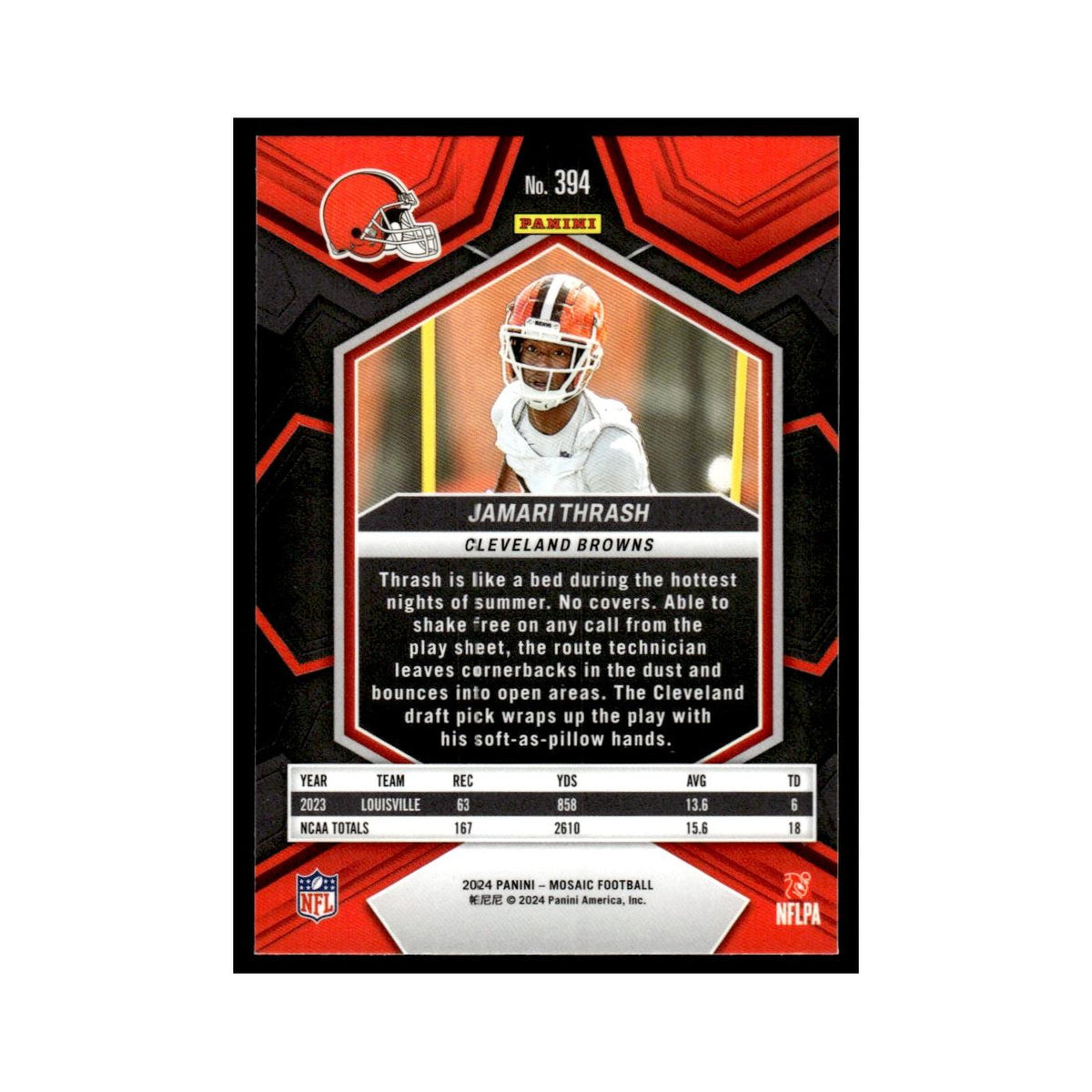 Jamari Thrash Rookie 2024 Panini Mosaic #394 Cleveland Browns Football Card NM