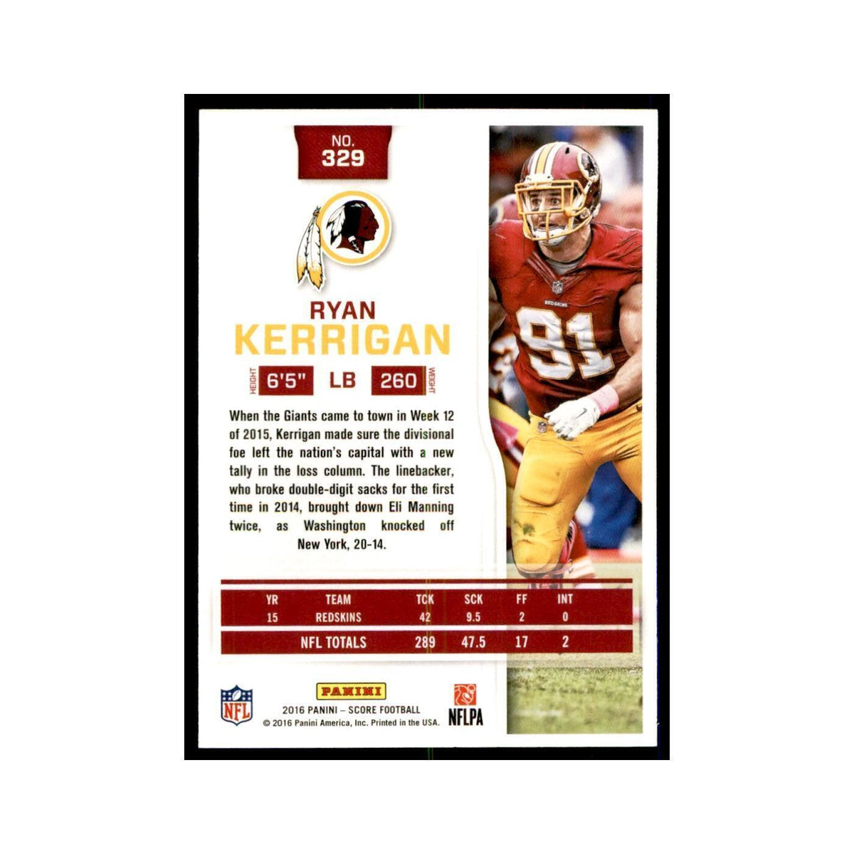 Ryan Kerrigan 2016 Score #329 Football Cards Football Card NM