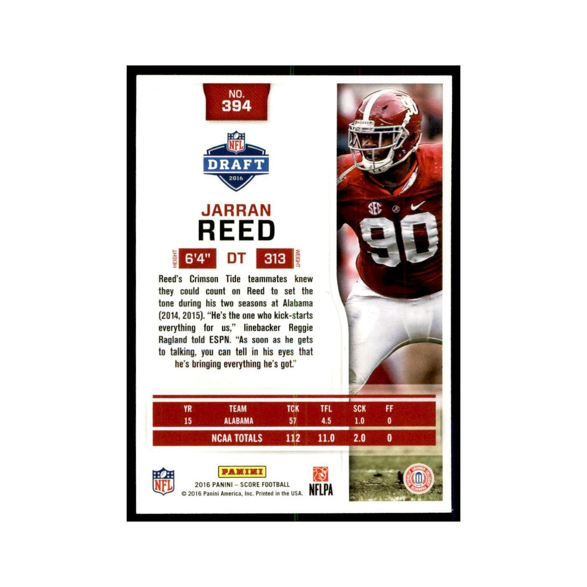 Jarran Reed 2016 Score #394 Football Cards Football Card NM