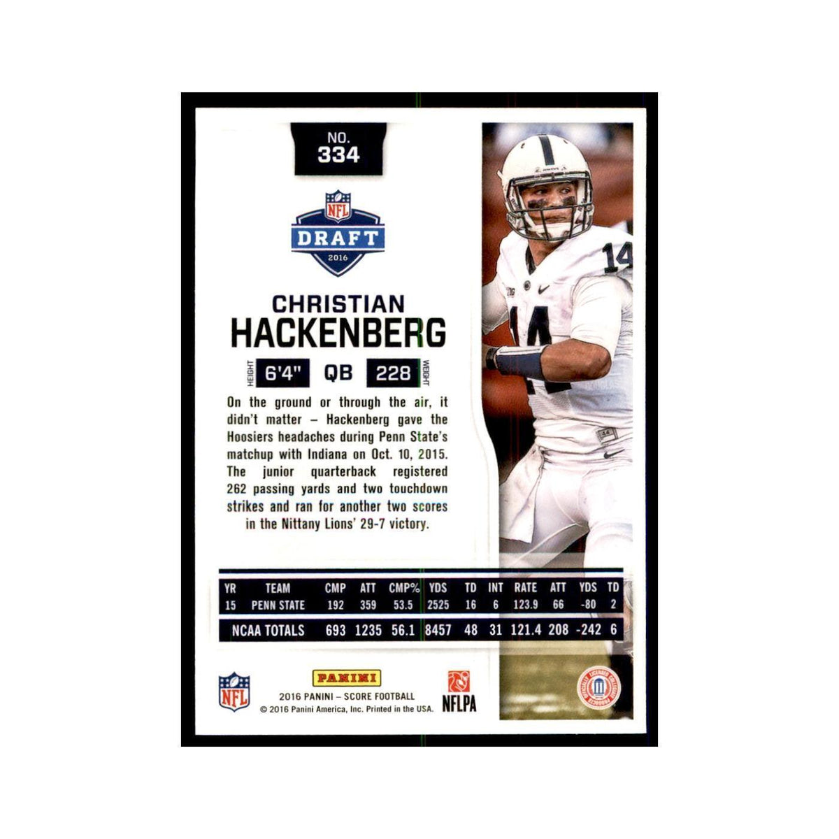 Christian Hackenberg Rookie 2016 Score #334 Football Cards Football Card NM