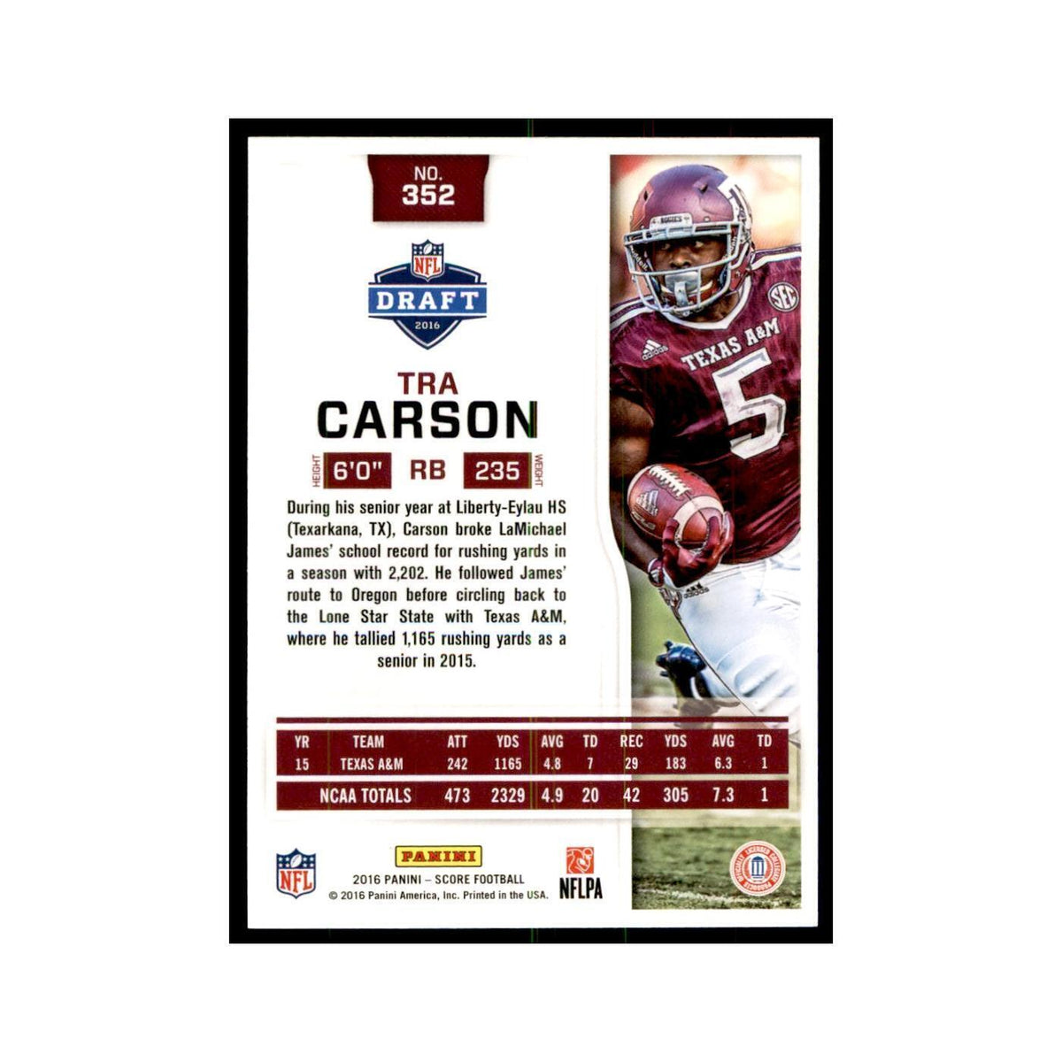 Tra Carson Rookie 2016 Score #352 Football Cards Football Card NM
