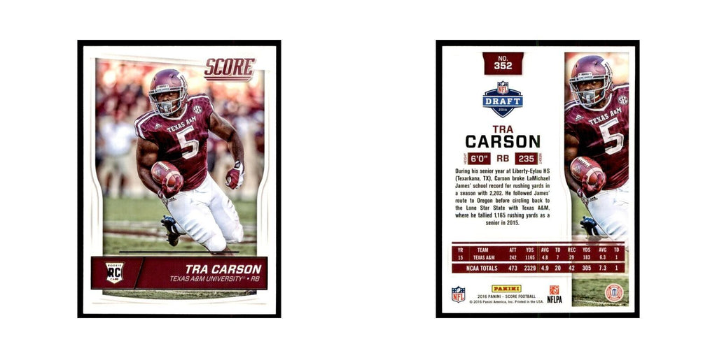 Tra Carson Rookie 2016 Score #352 Football Cards Football Card NM