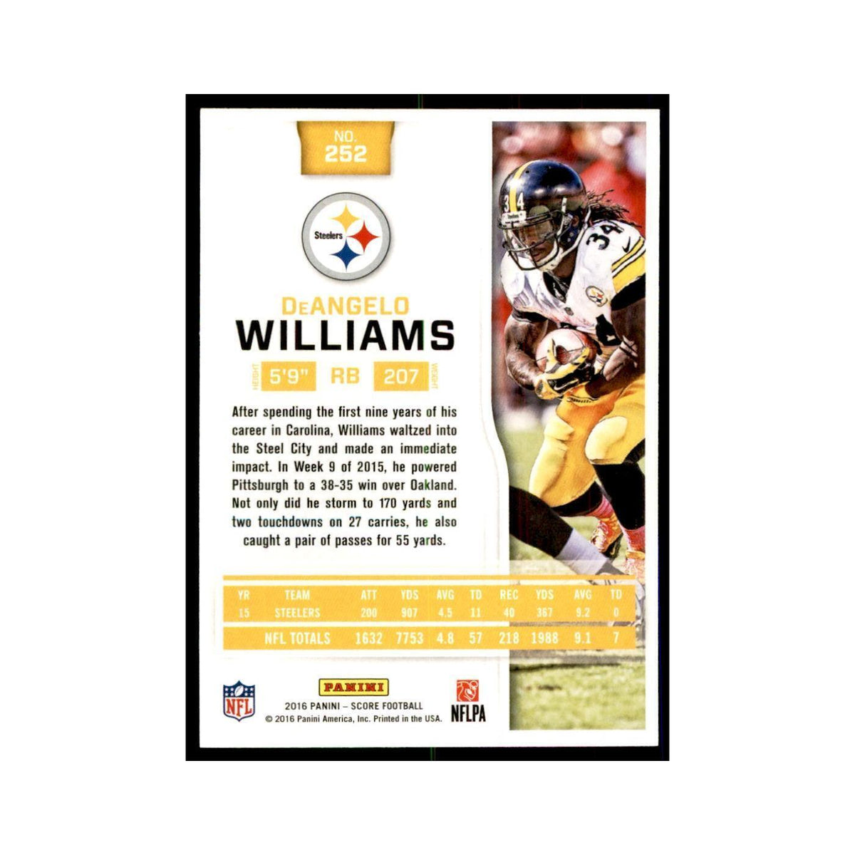 DeAngelo Williams 2016 Score #252 Football Cards Football Card NM