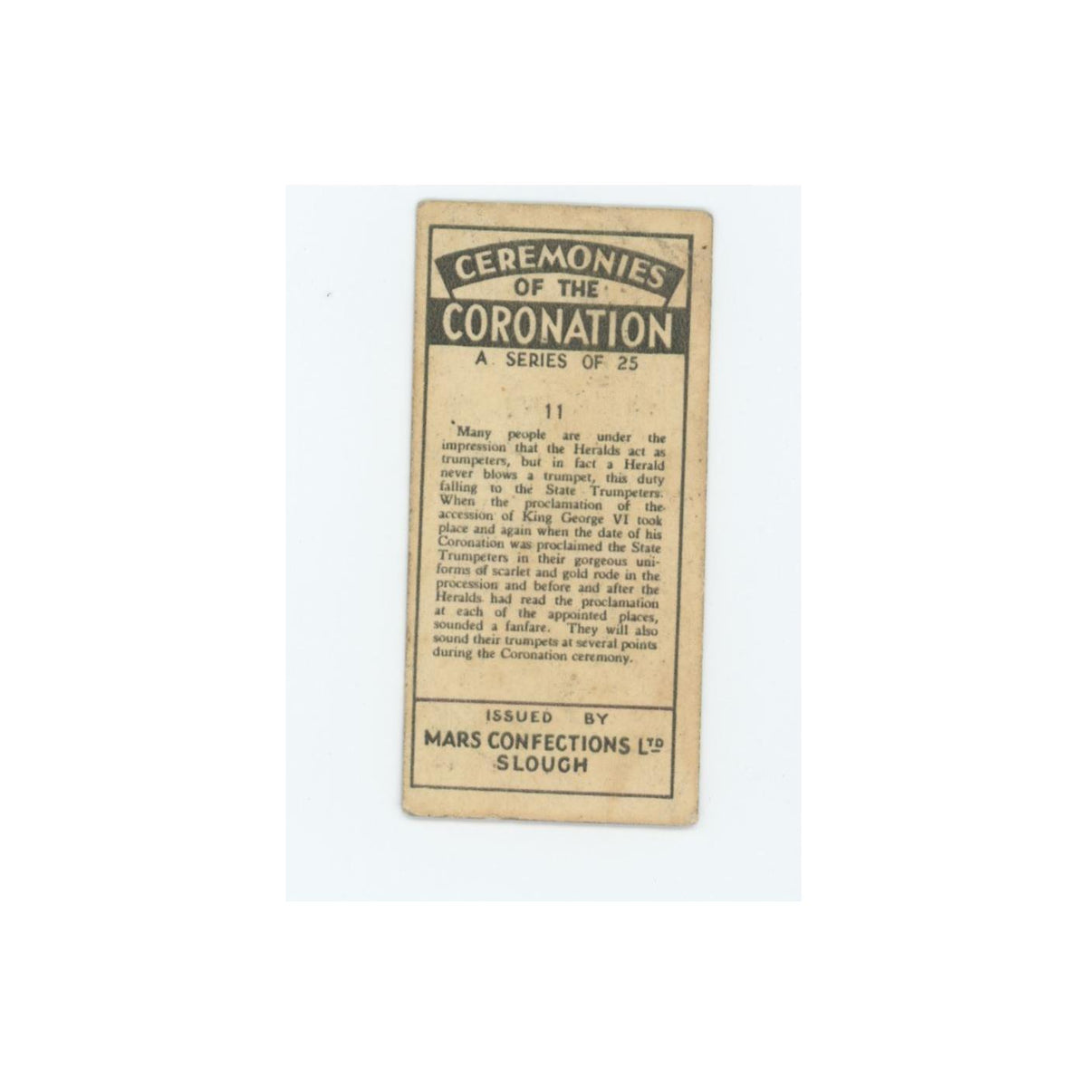State Trumpeter 1937 Mars Confections Ceremonies Coronation #11.0 VG