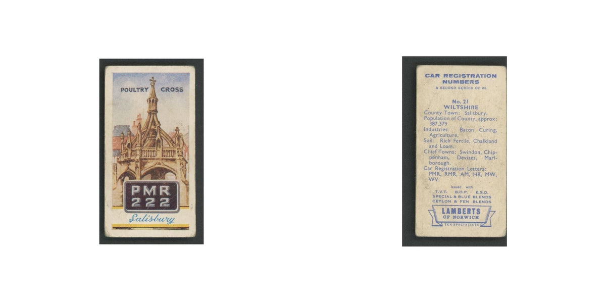 Wiltshire 1960 Lambert Tea Car Registration Numbers #21.0 Baseball Card VG