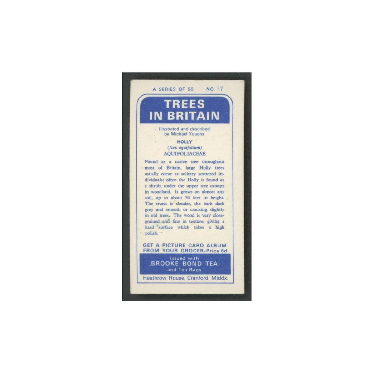 Holly 1966 Brooke Bond Tea Trees In Britain #17.0 Baseball Card EX