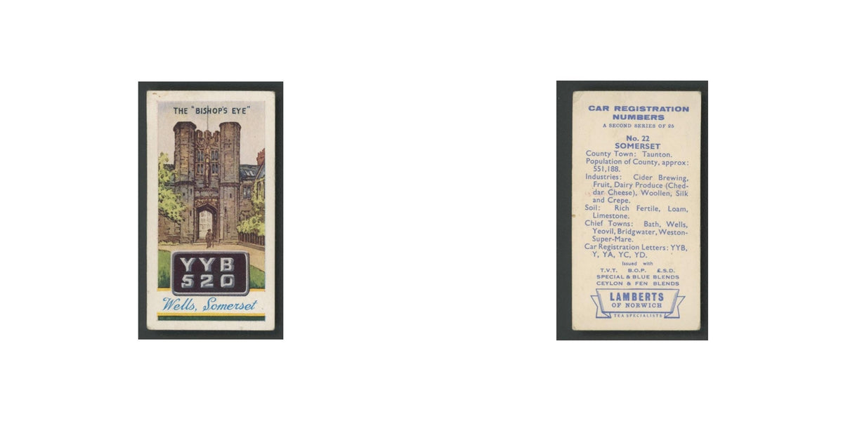 Somerset 1960 Lambert Tea Car Registration Numbers #22.0 Baseball Card VG