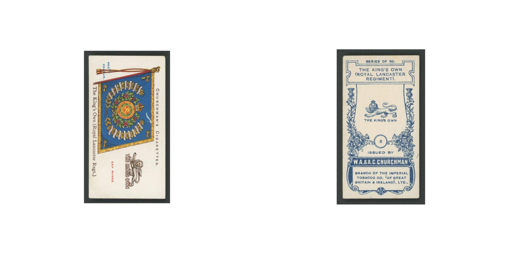 The King's Own 1912 Churchman's Cigarettes Regimental Colours Cap Badges #8.0 EX