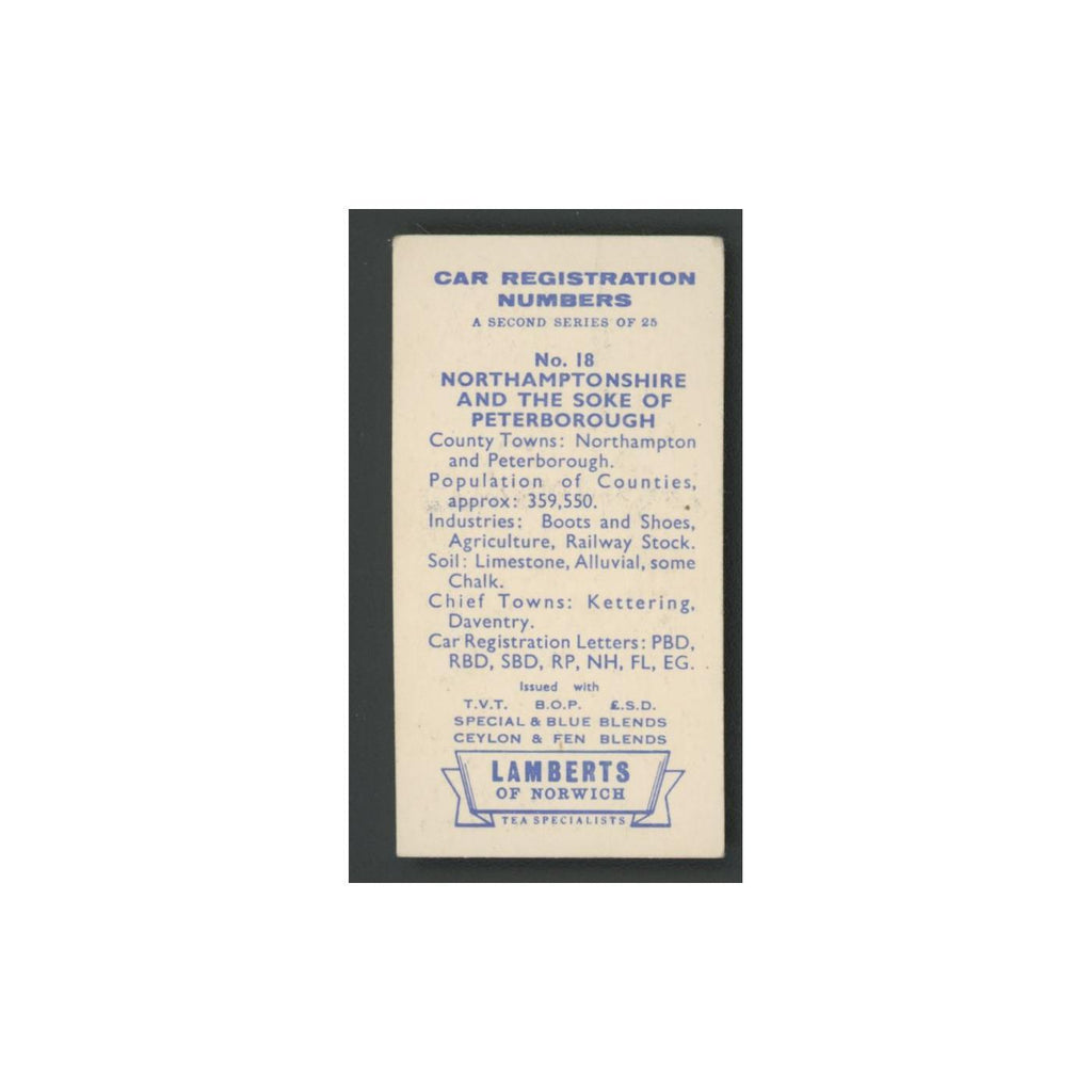 Northamptonshire 1960 Lambert Tea Car Registration Numbers #18.0 VG