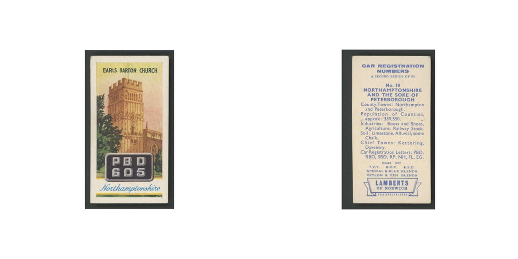 Northamptonshire 1960 Lambert Tea Car Registration Numbers #18.0 VG