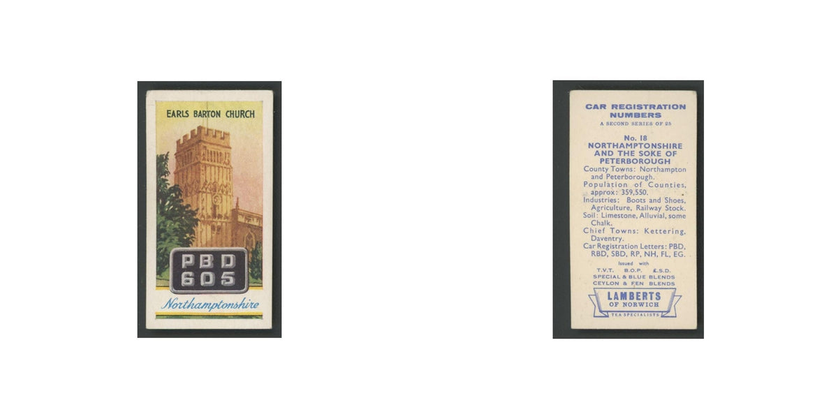 Northamptonshire 1960 Lambert Tea Car Registration Numbers #18.0 VG