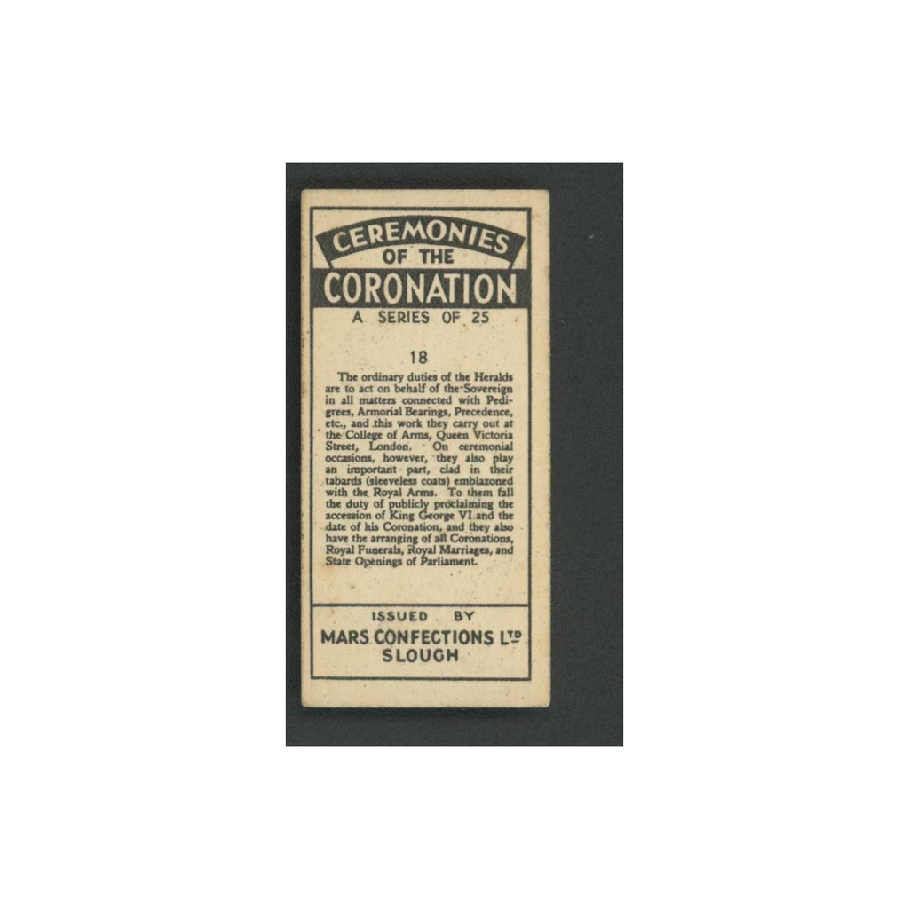 Herald 1937 Mars Confections Ceremonies Coronation #18.0 Baseball Card VG
