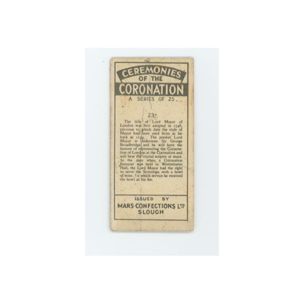 Lord Mayor of London 1937 Mars Confections Ceremonies Coronation #23.0 VG