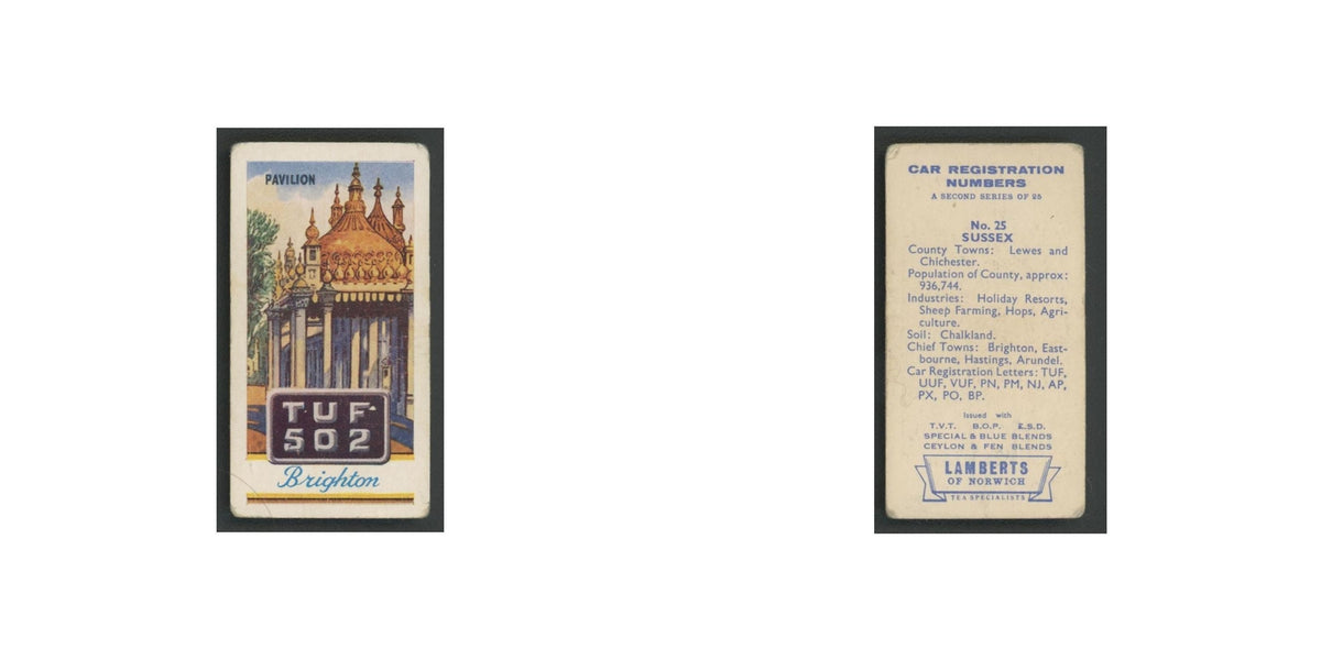 Sussex 1960 Lambert Tea Car Registration Numbers #25.0 Baseball Card VG