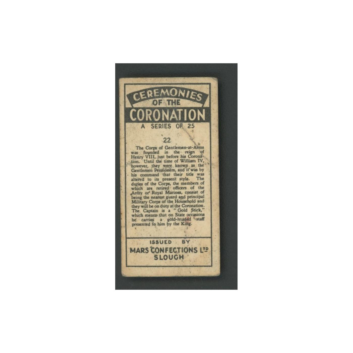 Gentleman At Arms 1937 Mars Confections Ceremonies Coronation #22.0 VG